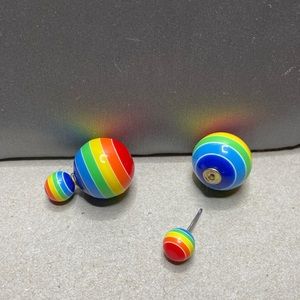 Vintage Estate Bubble Back Rainbow With Red Gems Earrings RARE 1 Of A Kind